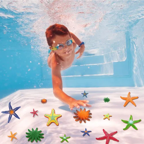 Miniatura 7 de YUJUN 16 juguetes grandes de piscina de buceo, playa colorida estrella de mar de verano natación bajo el agua, juguetes de piscina de goma suave