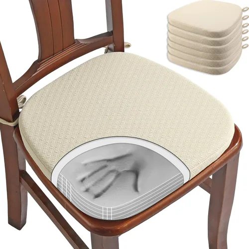Miniatura 21 de BUYUE Cojines de Espuma Viscoelástica de Lujo para Sillas, Paquete de 6, Jacquard 16" en Forma de U, Cojines Cómodos para Sillas de Comedor, Borgoña