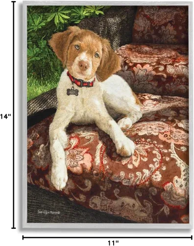 Miniatura 7 de Stupell Industries Still Life Sueellen Ross - Silla de cachemira floral sentado con diseño de perro de campo, arte de pared enmarcado gris, 11 x 14