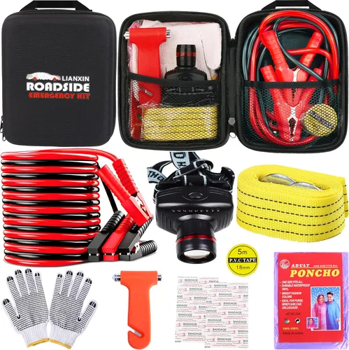 Miniatura 11 de LIANXIN Kit de herramientas de emergencia en carretera para automóvil, kits de emergencia para vehículos automóviles, con kit de cables de puente