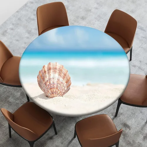 Miniatura 32 de Mantel con patrón de playa, borde elástico, impermeable, lavable, para uso en interiores y exteriores, patio, turquesa aguamarina, para mesas
