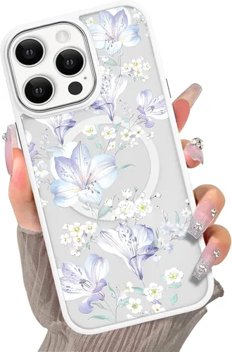 Miniatura 41 de Compatible con el teléfono 13 Pro - Funda magnética mate translúcida, de lujo, a prueba de golpes, magnética y con bonito patrón de flores, carcasa