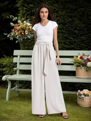 Miniatura 3 de QIANXIZHAN Pantalones de pierna ancha para mujer, pantalones palazzo de cintura alta, para verano, holgados, casuales, para descansar, trabajar