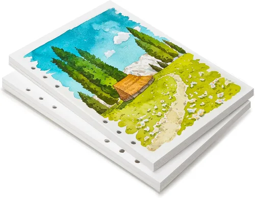Miniatura 7 de LIGHTWISH Papel de acuarela a granel, 100% algodón prensado en caliente 300gsm/140lb, paquete de 2, total 40 hojas A5 con agujeros perforados, papel