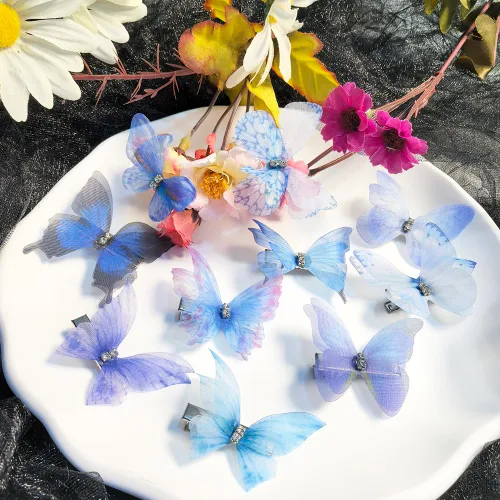 Miniatura 6 de Clip de mariposa para decoración del cabello, pinzas para el cabello de mariposa en movimiento para niñas (Bule-10PCS)