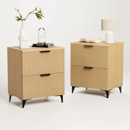 Miniatura 24 de Royal Windsor Mesita de noche acanalada con 3 cajones, mesa auxiliar lateral, armario de almacenamiento de acento, mesita de noche moderna