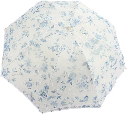 Miniatura 5 de Honeystore Parasol de viaje plegable Brolly Anti-UV Sombrilla Vintage 3 pliegues gris