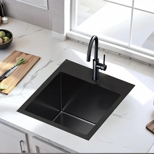 Miniatura 2 de Fregadero de barra negro de 13x15 pulgadas, fregadero de cocina de montaje superior de acero inoxidable cuadrado, estaciones de trabajo pequeñas