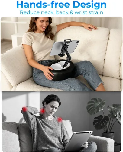 Miniatura 4 de Soporte de almohada para tableta con forro de almacenamiento, cuero sintético, soporte estable para dispositivos de 6.1 a 15.6 pulgadas, impermeable