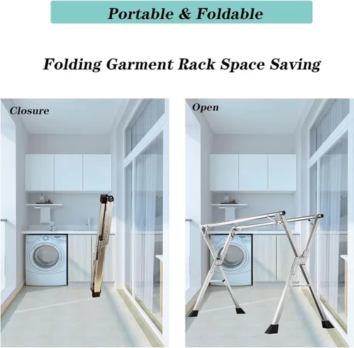 Miniatura 6 de Tendedero portátil para ropa al aire libre, estante de secado plegable para ropa, para pared de lavandería, organizador de soporte de lavandería