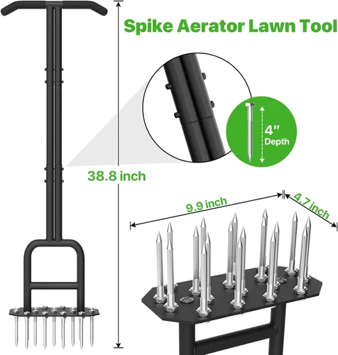 Miniatura 2 de Herramienta de aireación de picos para aireador de césped, herramienta aireadora manual para césped con 18 picos de hierro, aireador de mano de 38.8