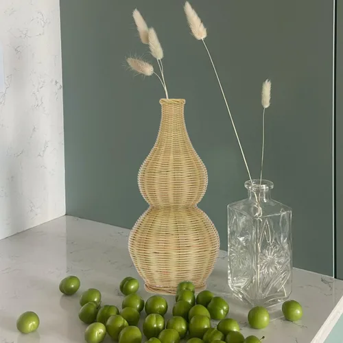 Miniatura 5 de Florero de mimbre tejido de ratán, jarrones decorativos de mimbre alto, hecho a mano, rústico, para arreglos florales, decoración de oficina en casa