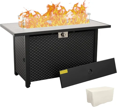 Rattaner Mesa de Fuego de 45 Pulgadas para Exterior 60000 BTU Hoguera de Gas de Acero al Aire Libre con Superficie de Mesa de Mármol Veteado