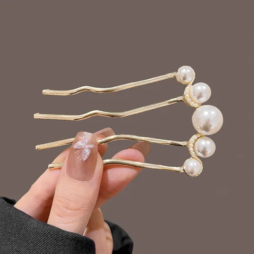 Miniatura 7 de 2 horquillas de pelo en forma de U de perlas para el cabello nupcial, peine lateral de moda, elegante horquilla de metal, pinzas para el cabello