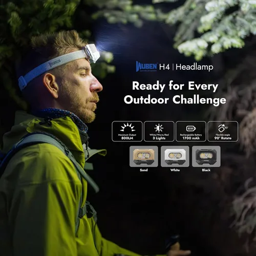 Miniatura 2 de WUBEN Linterna frontal LED H4 recargable, 800 lúmenes, linterna frontal súper brillante, linterna frontal impermeable IP68 con sensor de movimiento