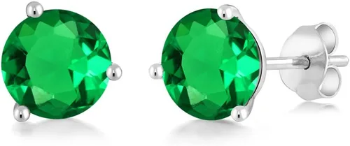 Miniatura 115 de Gem Stone King Aretes de oro de 14 quilates, 0.236 in, piedra natal redonda, Martini, 3 puntas, aretes de oro para mujer