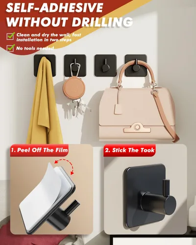 Miniatura 3 de Auxmir Ganchos Adhesivos de Servicio Pesado 30lb(Máx) Ganchos de Pared, Paquete de 5 Toallero Autoadhesivo Sin Daños, Acero Inoxidable para Abrigo