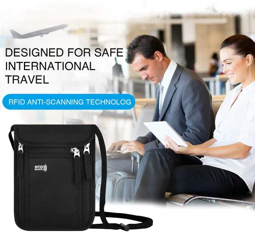 Miniatura 7 de KEAFOLS Bolsa de viaje para el cuello, cartera familiar para pasaporte con bloqueo RFID