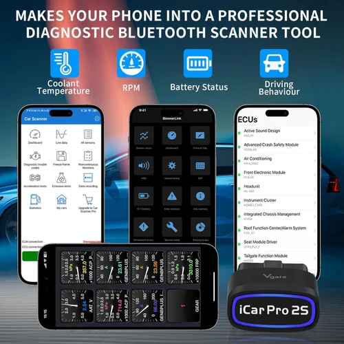 Miniatura 3 de iCar Pro 2S OBD2 Adaptador Bluetooth Comprobación motor lector de código de vehículo Herramientas de diagnóstico para iOS y Android y Windows Hecho