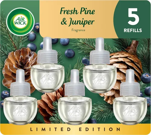 Air Wick - Aceite perfumado para enchufar con 5 repuestos, pino fresco y enebro, aroma de otoño, espray de otoño, (5 x 0.67 onzas), aceites