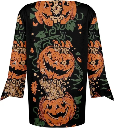 Miniatura 5 de 34 Length Sleeve Womens Tops Loose Casual Bat Print Shirts Halloween Graphic Tee Comfy V Neck Plus Size T Shirt Lightning Deals of Today