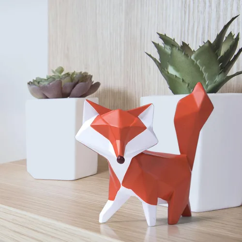 Miniatura 3 de HAUCOZE Figura de estatua de zorro moderna escultura de animal para decoración del hogar, arte geométrico, regalo para estante, escritorio, sala