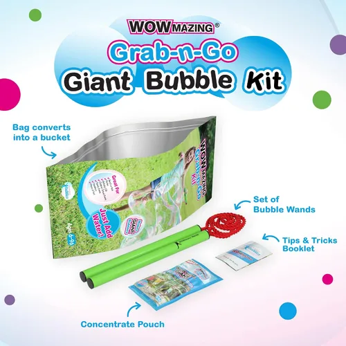 Miniatura 2 de WOWmazing Kit Grab-N-Go: Incluye varita, concentrado de burbujas gigante, cubo y folleto de consejos y trucos Juguete al aire libre para niños
