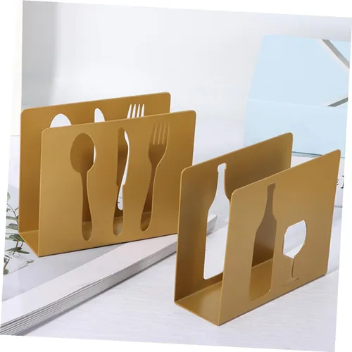 Miniatura 6 de HOMSFOU Metal Square Napkin Holder Upright Napkin Stand with Cutlery Design for Restaurant and Home Table Use