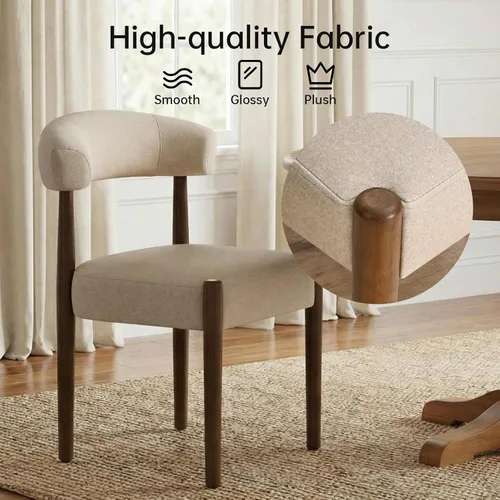 Miniatura 6 de VKNOW Juego de 2 sillas de comedor de madera, modernas sillas de comedor tapizadas con patas de madera de nogal y respaldo curvo, sillas de cocina