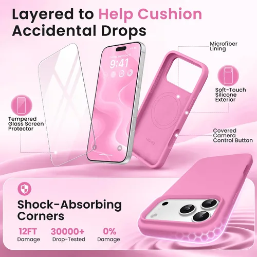 Miniatura 235 de GONEZ Funda de silicona para iPhone 15 Pro Max, compatible con Magsafe, protector de cámara + protector de pantalla, forro de microfibra suave