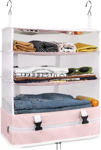 Miniatura 15 de Surblue Bolsa de Almacenamiento Colgante para Armario Plegable de 3 Estantes de Tela Oxford Lavable con 2 Ganchos