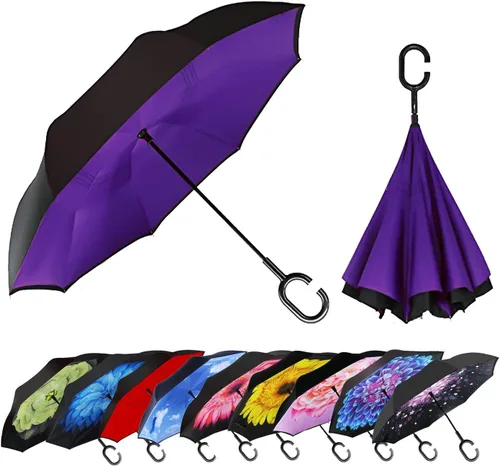 Miniatura 157 de MRTLLOA - Paraguas invertido de gran tamaño de 40/49/56 pulgadas - Sombrilla doble capa resistente al viento, con mango en forma de C y tamaño golf