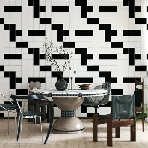 Miniatura 6 de Hopepak Papel tapiz de mosaico blanco y negro, moderno patrón de cuadrícula para despegar y pegar, decoración de pared extraíble, mural de vinilo