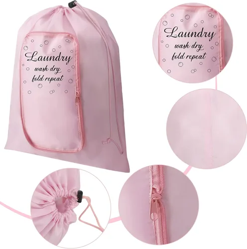 Miniatura 2 de 2 piezas de bolsa de lavandería para viaje, lavable, para ropa sucia, con cordón y cremallera para maleta, 22 x 18 pulgadas (Rosa, Gris, Burbuja)