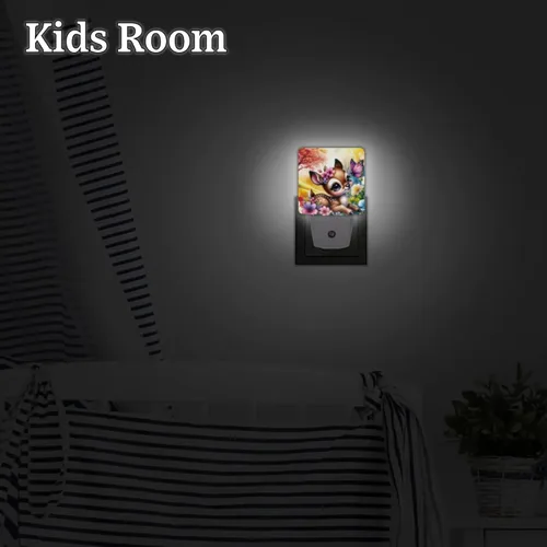 Miniatura 7 de Juego de 2 luces LED de noche con enchufe de flores y ciervos de animales, lámpara de luz nocturna con sensor automático del atardecer al amanecer