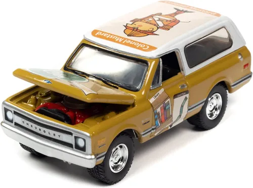 Chevrolet Blazer 1970 Amarillo mostaza con parte superior blanca (Colonel Mustard) con ficha de coleccionista de fichas de póquer Vintage Clue Pop