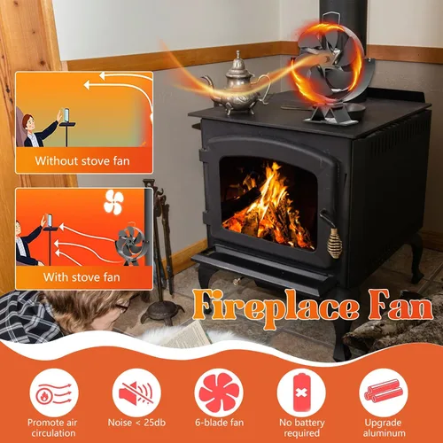 Miniatura 3 de Ventilador de estufa de leña, ventilador de chimenea de ángulo ajustable, ventilador de estufa de calor de 6 aspas para madera/quemador