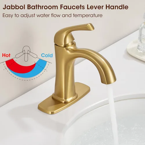 Miniatura 4 de Grifos de Baño de Un Solo Orificio Oro Cepillado, Grifo de Baño Oro Cepillado, Grifo de Fregadero de Latón de Una Sola Manija para Baño para 1 o 3