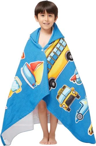 Gealaek Toalla con Capucha para Niños de 2 a 10 Años, Niños y Niñas, Toalla de Baño, Piscina, Playa, Poncho de Playa Suave y Absorbente (Coches)