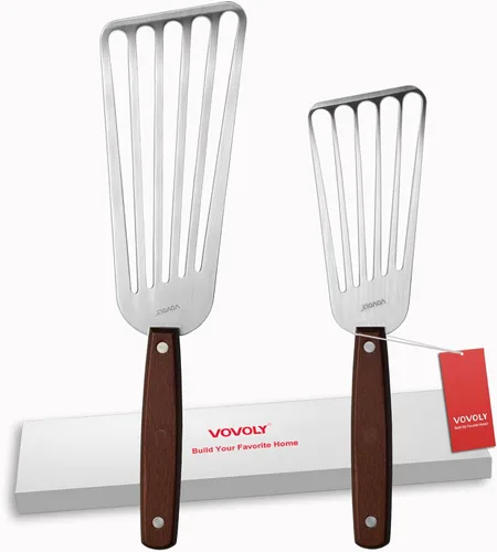 Paquete de 2 espátulas de pescado, espátulas ranuradas de acero inoxidable para voltear, girar, freír y asar, espátulas ranuradas de metal de 3 x 6