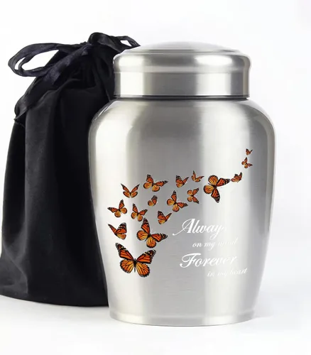 Urna grande de mariposa de hasta 180 libras para cenizas para mujeres, hombres, adultos, hombre y mujer, acero inoxidable