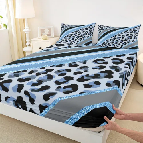 Miniatura 18 de Sábana bajera ajustable para niños, tamaño individual, diseño de cebra y leopardo con purpurina, decoración de habitación para niñas y mujeres, A1
