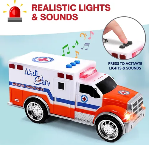 Miniatura 2 de Juego de vehículos de emergencia de juguete para niños con luces y sonidos (camión de bomberos, automóvil de policía y ambulancia) 3 en 1