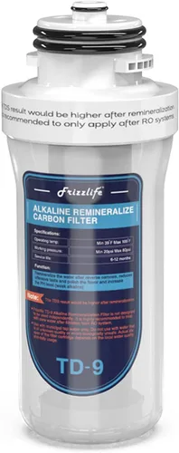 Frizzlife Cartucho de filtro de repuesto TD-9 para TD-9, cartucho de filtro de agua alcalino de remineralización