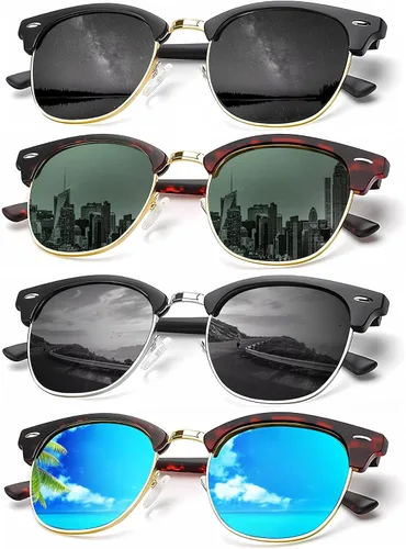 Miniatura 46 de KALIYADI - Gafas de sol polarizadas para hombres y mujeres unisex, marco semirretráctil, estilo retro, para conducir, con bloqueo UV