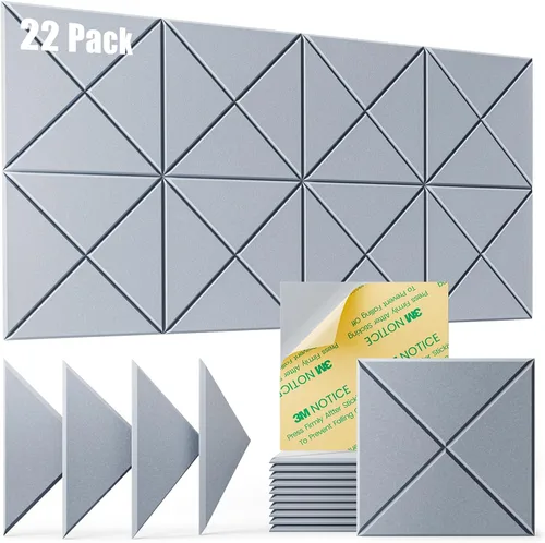Miniatura 9 de Paquete de 22 paneles acústicos autoadhesivos, 12"X 12"X 0.4" paneles de espuma insonorizante, paneles de pared insonorizados de alta densidad
