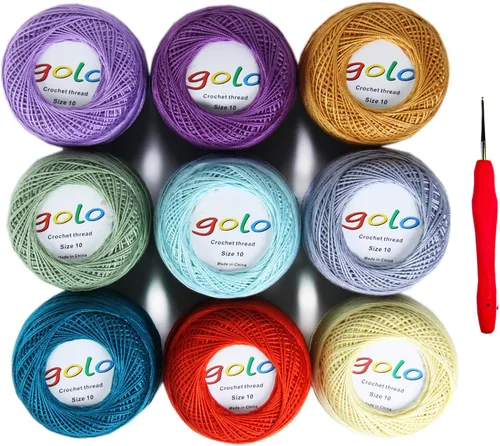 Miniatura 22 de Golo - Bolas de hilo para crochet de algodón tamaño 10, color algodón para crochet D-Fresa D078-fresa