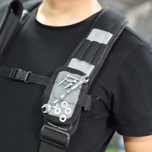 Miniatura 4 de MELOTOUGH Tirantes Magnéticos para Cinturón de Herramientas con Pulsera Magnética de Muñeca para Cinturón de Trabajo Tirantes Acolchados de Gris
