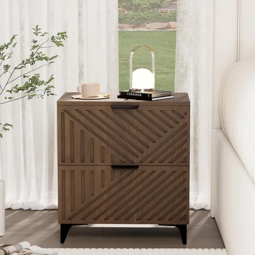 Miniatura 48 de Royal Windsor Mesita de noche acanalada con 3 cajones, mesa auxiliar lateral, armario de almacenamiento de acento, mesita de noche moderna