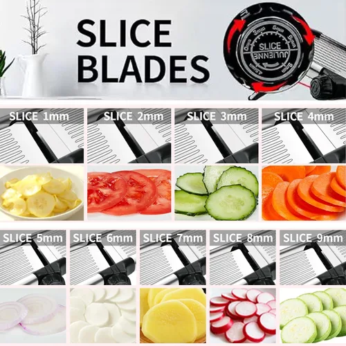 Miniatura 2 de Cortador de mandolina de alimentos, cortador de mandolina ajustable para cocina, picador de verduras de mandolina de acero inoxidable para Negro